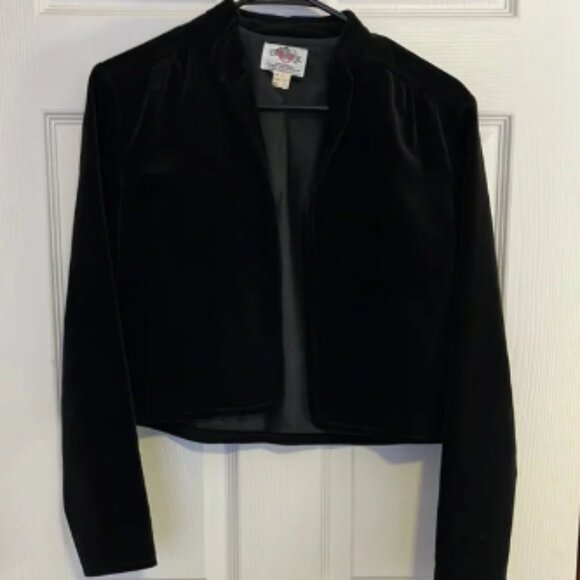 Vintage LANZ Original Black Velvet Cropped Jacket Coat - Women’s size 9/10 - Picture 1 of 7